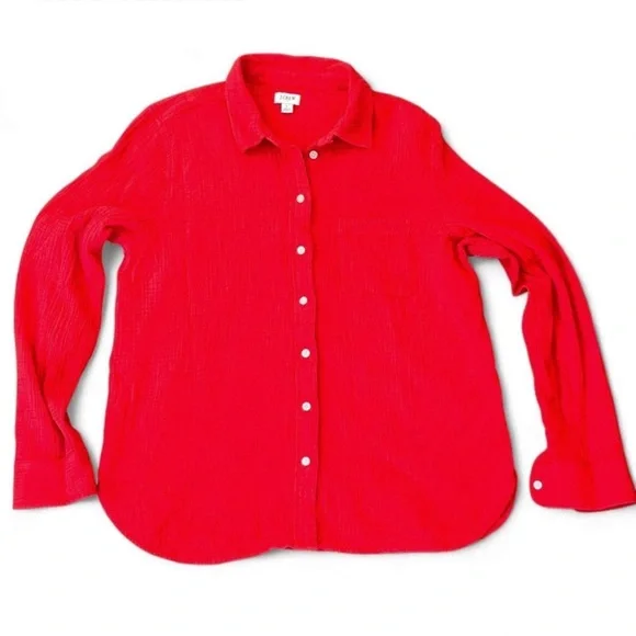 J. Crew Red Button-Up Shirt - Picture 2 of 7